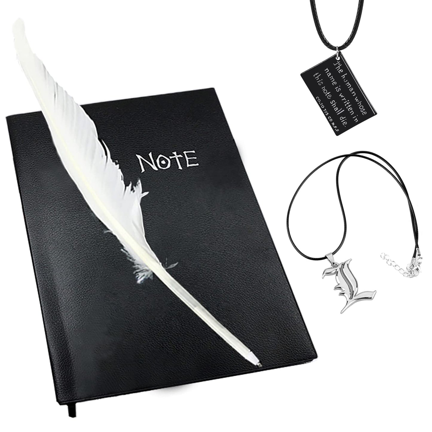 dyadetn 4 PCS Set Notebook L Necklace Book Chain Feather Pen Anime Accessories for Teens Dress Up Lovers