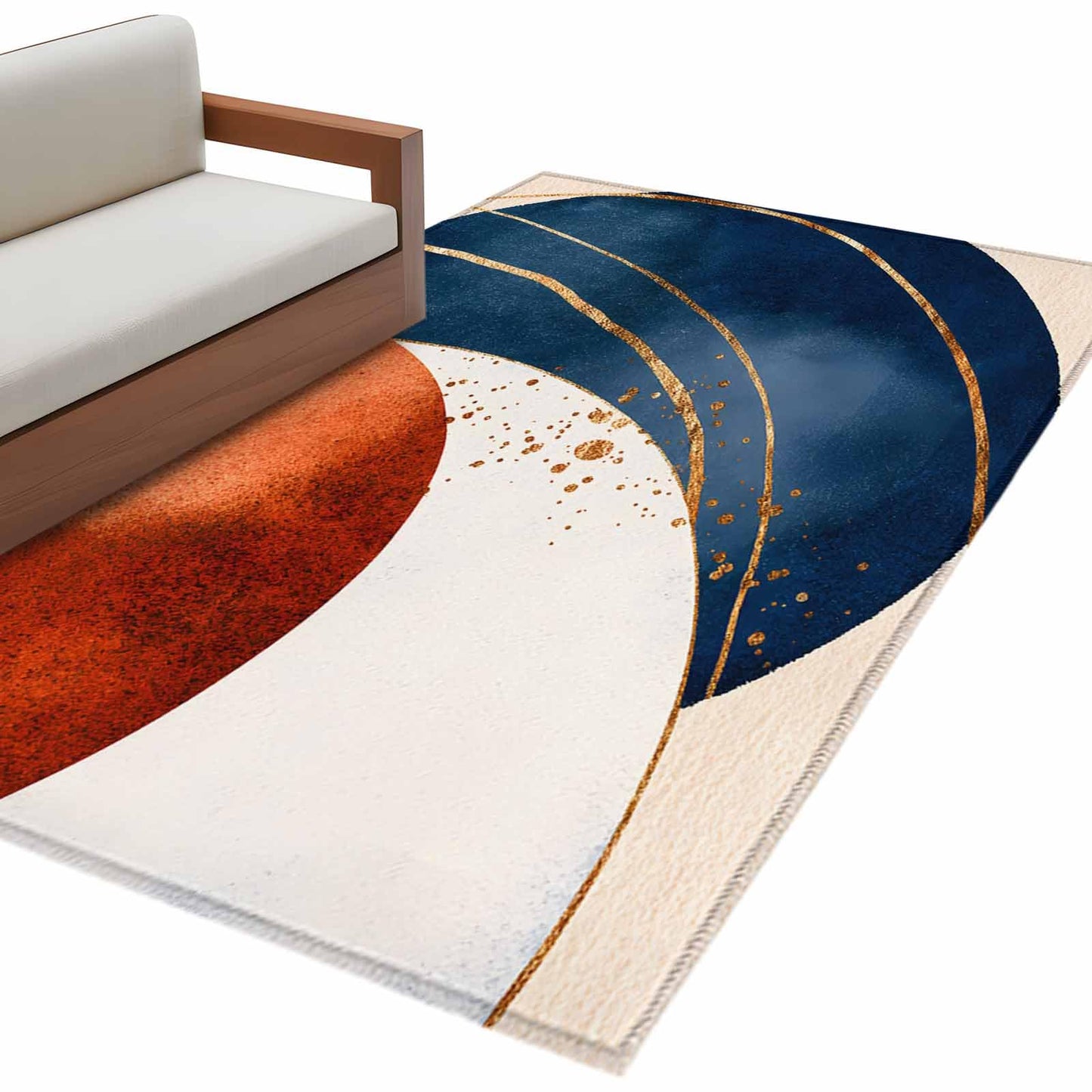 Navy Blue Burnt Orange Area Rug 3x5 FT, Entryway Bedside Carpet, Modern Boho Art Geometric Washable Floor Carpet Indoor Mat Non-Shedding Throw Rug for Dorm Kitchen Home Office