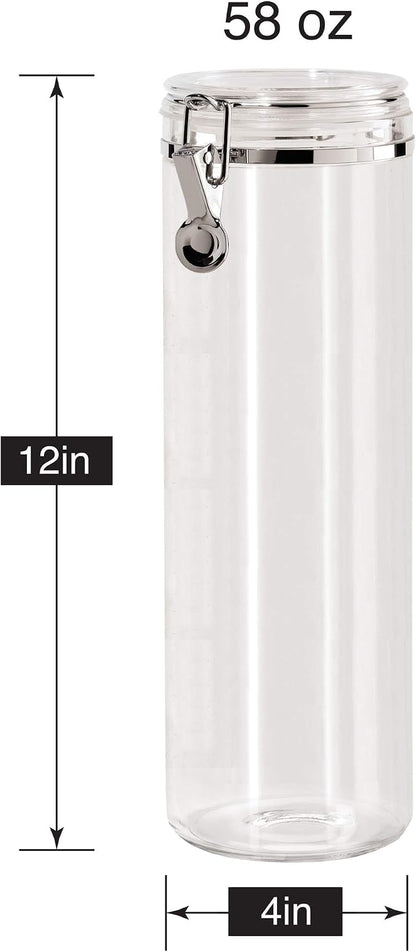 Oggi Tall Clear Canister with Clamp Lid, 58 oz - Large Airtight Food Storage Container, Ideal for Kitchen & Pantry Storage of Bulk, Dry Foods Including Pasta & Spaghetti