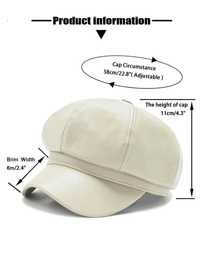 Nanwansu Women Fiddler Cap Newsboy Hat PU Leather Visor Beret Cap Paperboy Gatsby Hat Beige