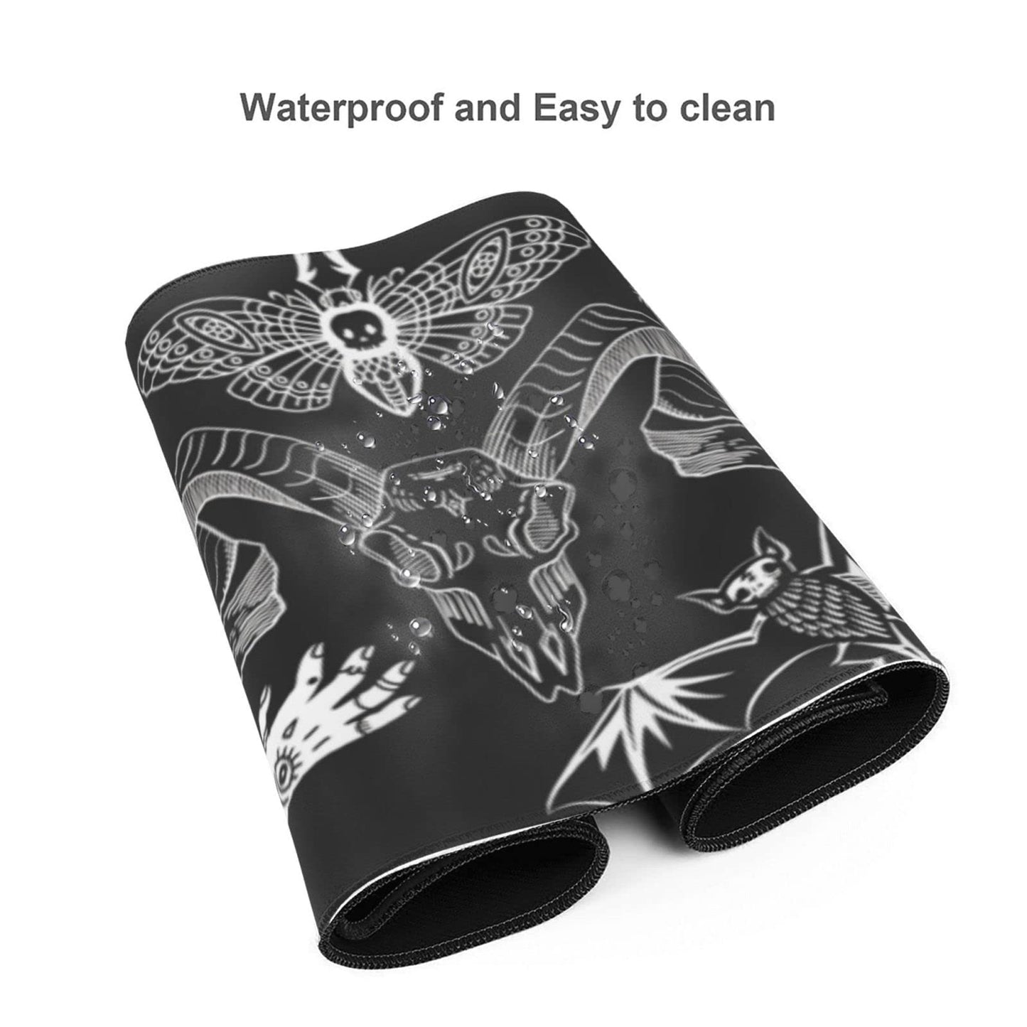 Witch Skeleton Goat Gaming Mouse Pad XL Black and White Large Extended Non Slip Rubber Base Desk Mat Stitched Edge Keyboard Mat 31.5x11.8 Inch