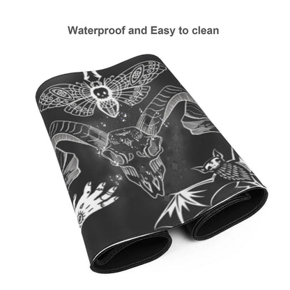 Witch Skeleton Goat Gaming Mouse Pad XL Black and White Large Extended Non Slip Rubber Base Desk Mat Stitched Edge Keyboard Mat 31.5x11.8 Inch