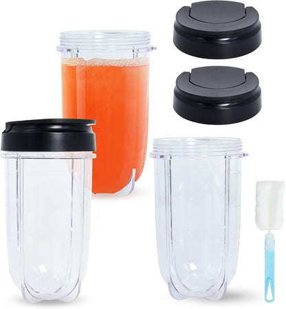 MB1001 16OZ Replacement Cups with Lids Compatible with Magic Bullet 250W Blenders Juicer with Brush 3 Packs