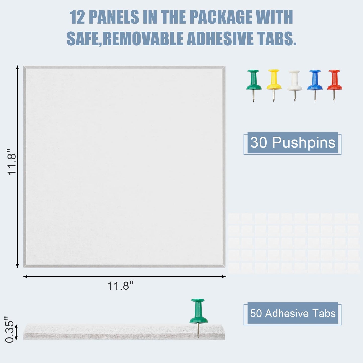 Large Cork Board Alternative 48" X 36" Bulletin Board - 12 Pack Removable Felt Wall Tiles with 30 pushpins, Large Cork Boards for Walls Cork Board for Office Pin Board Tack Board - Warm White