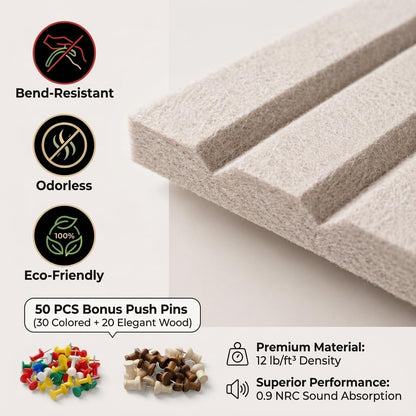 LOUKAII 0.47" Extra Thick Felt Bulletin Board, 6 Pack 36"x24" Large Pin Board with 50 Push Pins & 30 Removable Adhesive Tabs, No-Warp Wall-Friendly Display for Home Office Classroom, Oatmeal