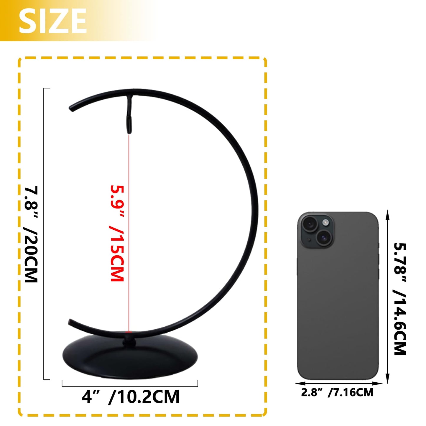 YY YEARCHY Ornament Display Stand for Hanging Glass Globe Ball Air Plant Flower Holder Metal Round Decorative (1, Black, 7.8"x4")