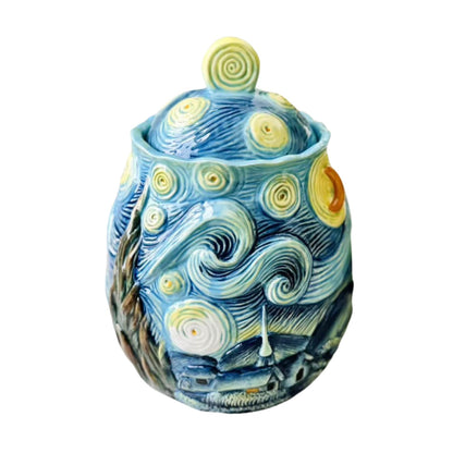 FORLONG Ceramic Hand-Painted Starry Sky Sealed Jar,Food Storage Containers with Lids, Home Kitchen Countertop Decorative(64 ounces)