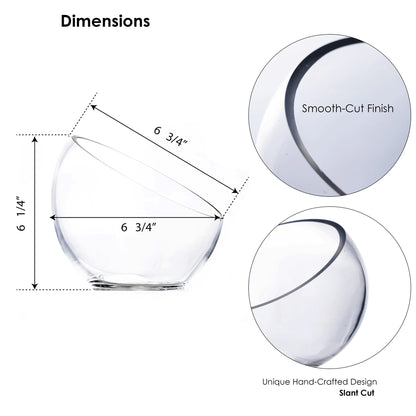 CYS EXCEL Glass Slant Cut Bubble Bowl (H-6" W-7") Clear Flower Vase Globe Bowl Terrarium Round Planter Decorative Centerpiece
