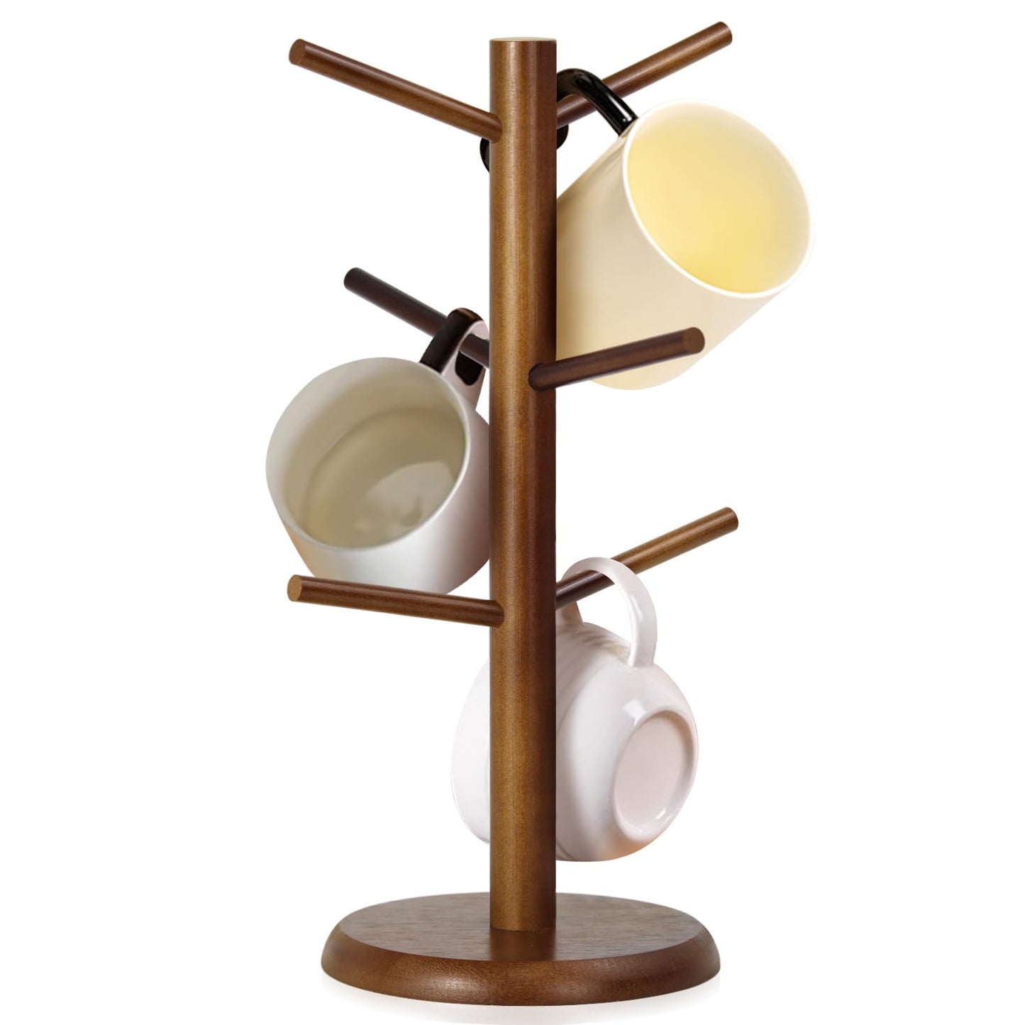 WERJOURU Mug Holder Tree,Coffee Cup Tree for Counter with 6 Hooks, Mug Holder for Counter Top，Coffee Bar Accessories and Decor，Jewelry Pendant(Brown)