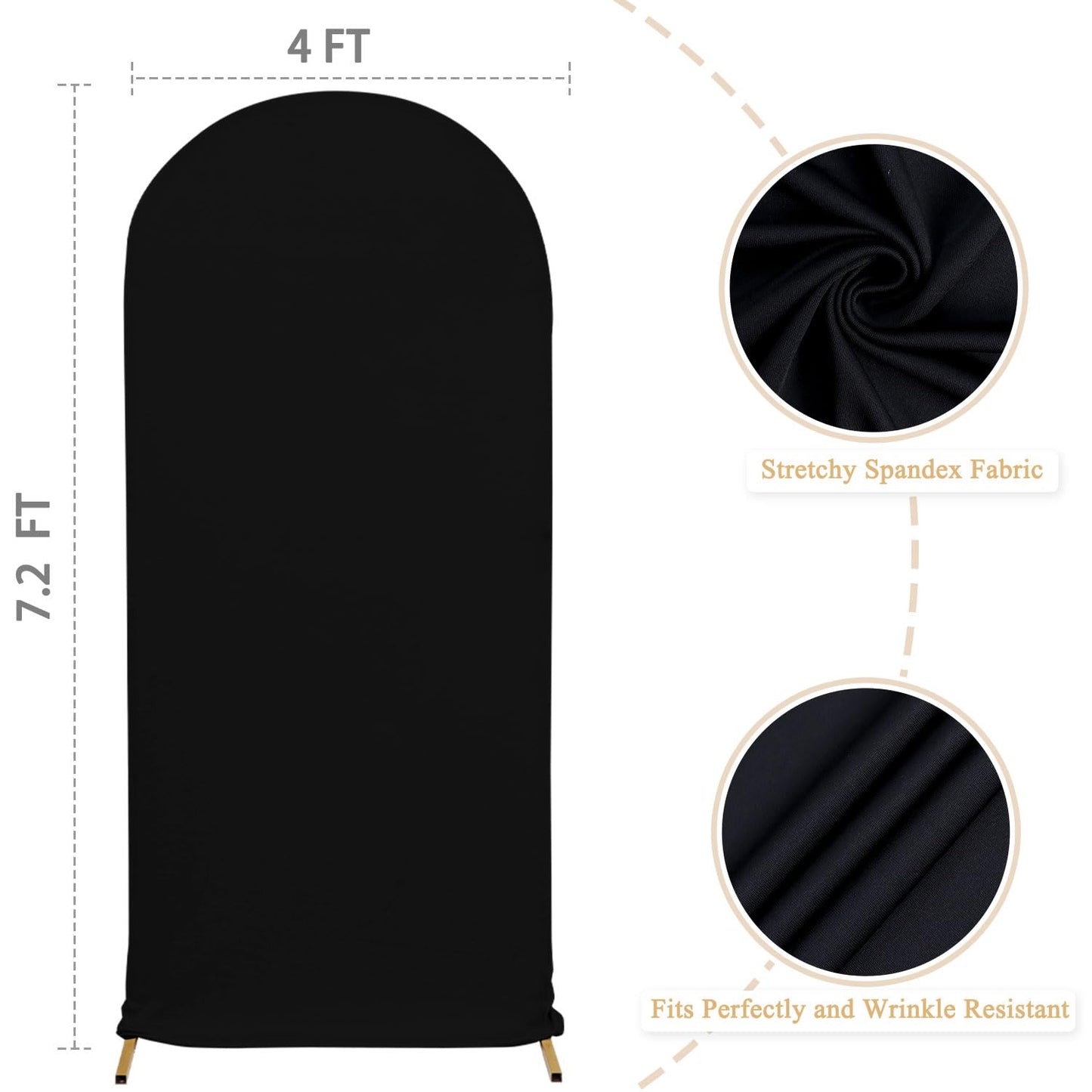 FUHSY 7.2FT Arch Cover Black Arch Backdrop Cover Spandex Fitted Backdrop Covers Fabric Wedding Arched for Chiara Round Top Arched Stand Covers Stretchy for Birthday Halloween