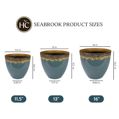 The HC Companies 11.5 Inch Seabrook Decorative Round Planter - Lightweight Premium Resin Plant Pot with a Ceramic Look for Indoor Outdoor Use, Slate Blue