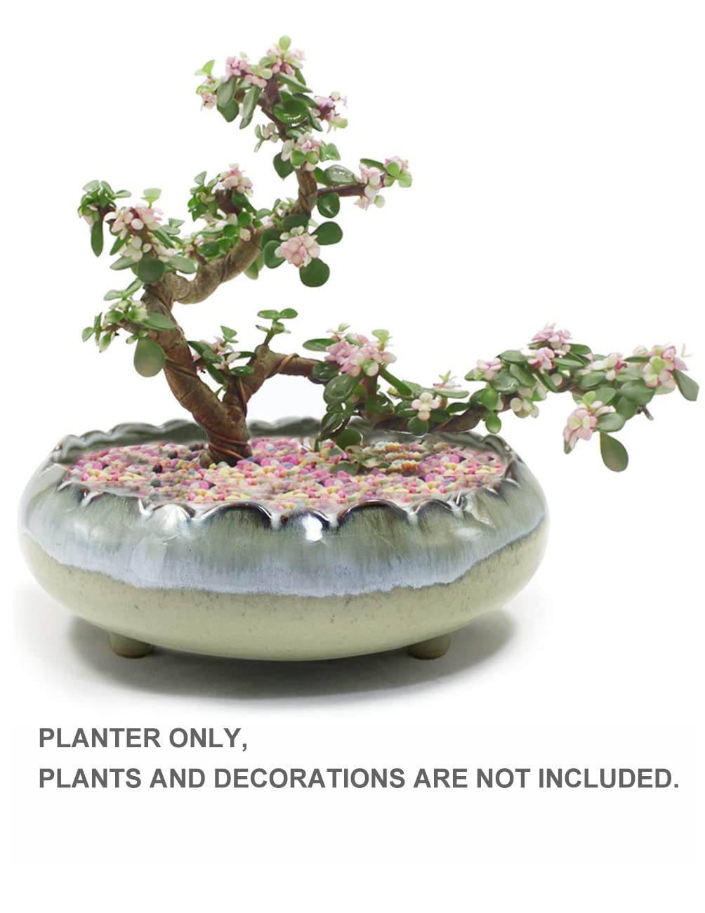 Dahlia 8.3'' Inch Large/Shallow/Wide Drip Glazed Ceramic Planter/Succulent Pot/Plant Pot, Gray
