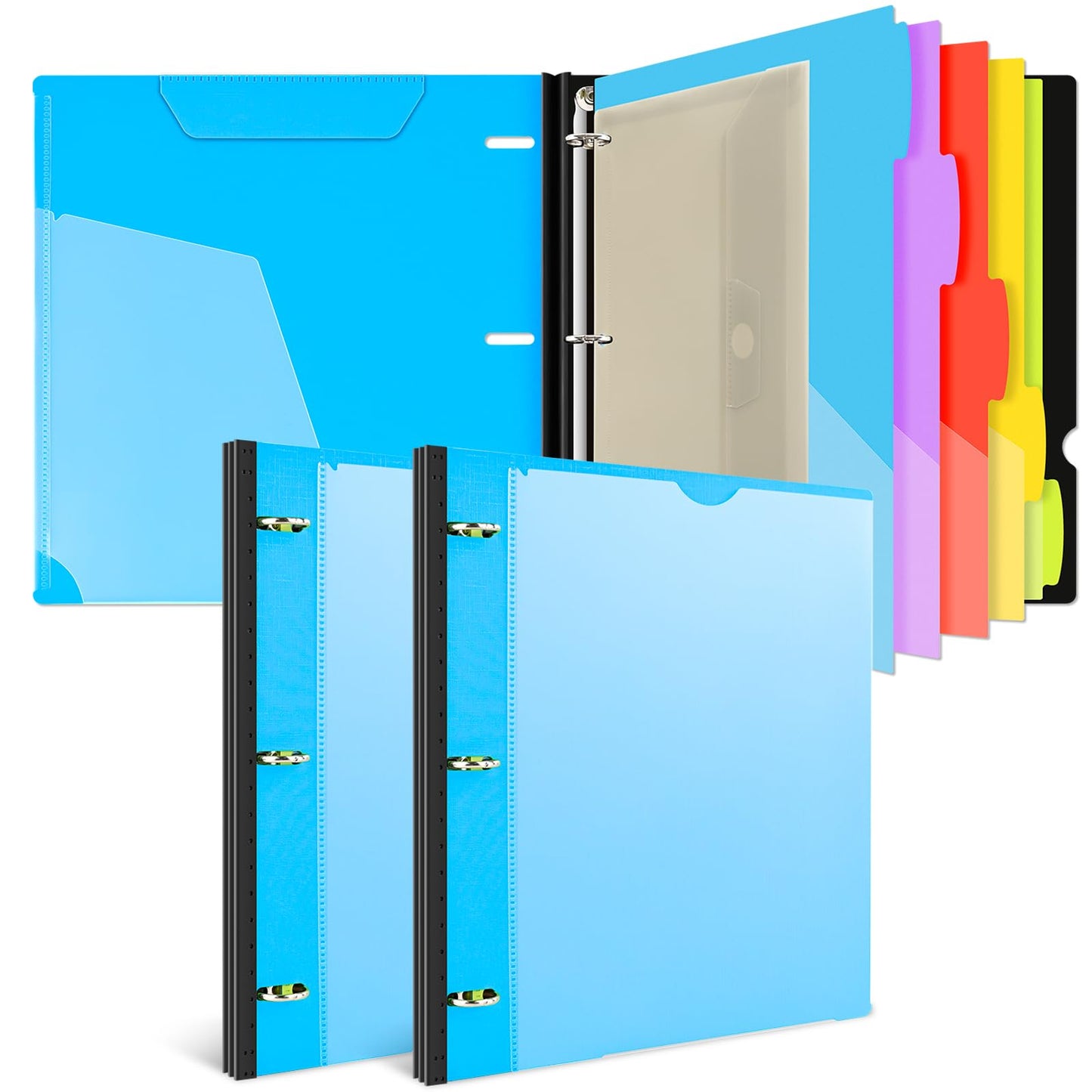 INFUN 1 Inch Telescoping Project Organizer Binder-2PCS,13 Pocket, Customizable Front Cover, 5 Colors Pocket Divider and Plastic Binder Pocket，225 Sheet Capacity-Blue