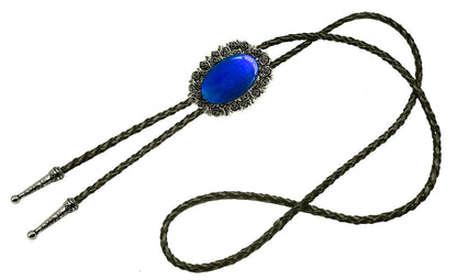Moranse Bolo Tie With Emerald Blue and Black or More Colors Stone Celtic Style Genuine and Cowhide Rope (Rose Stone Blue)
