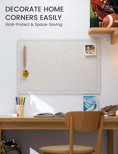 Fluxynara Bulletin Board,35.4" x 23.6" Cork Board Alternative with 12 Safe Removable Adhesive Tabs, Foldable Felt Pin Board for Home Office, Classroom, Bedroom,Entryway for Walls—Light Gray