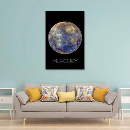 XIAOLOUTINYU Solar System Canvas Wall Art - Mercury Planet Space Poster for Kids Room Bedroom Classroom, STEM Educational Astronomy Decor, Science Gift for Boys Girls Teens, 12x18 Inch Unframed