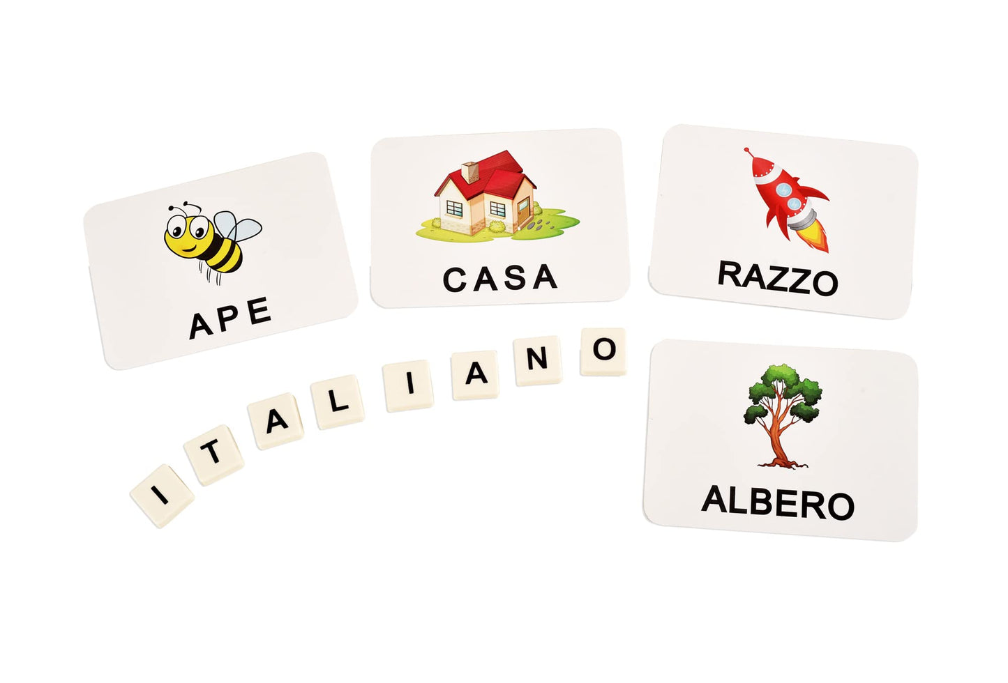 BOHS Italian Literacy Wiz Fun Game - See and Hide Spelling - 60 Flash Cards - Preschool Language Learning Educational Toys