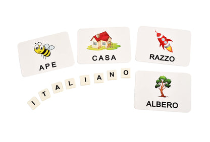 BOHS Italian Literacy Wiz Fun Game - See and Hide Spelling - 60 Flash Cards - Preschool Language Learning Educational Toys