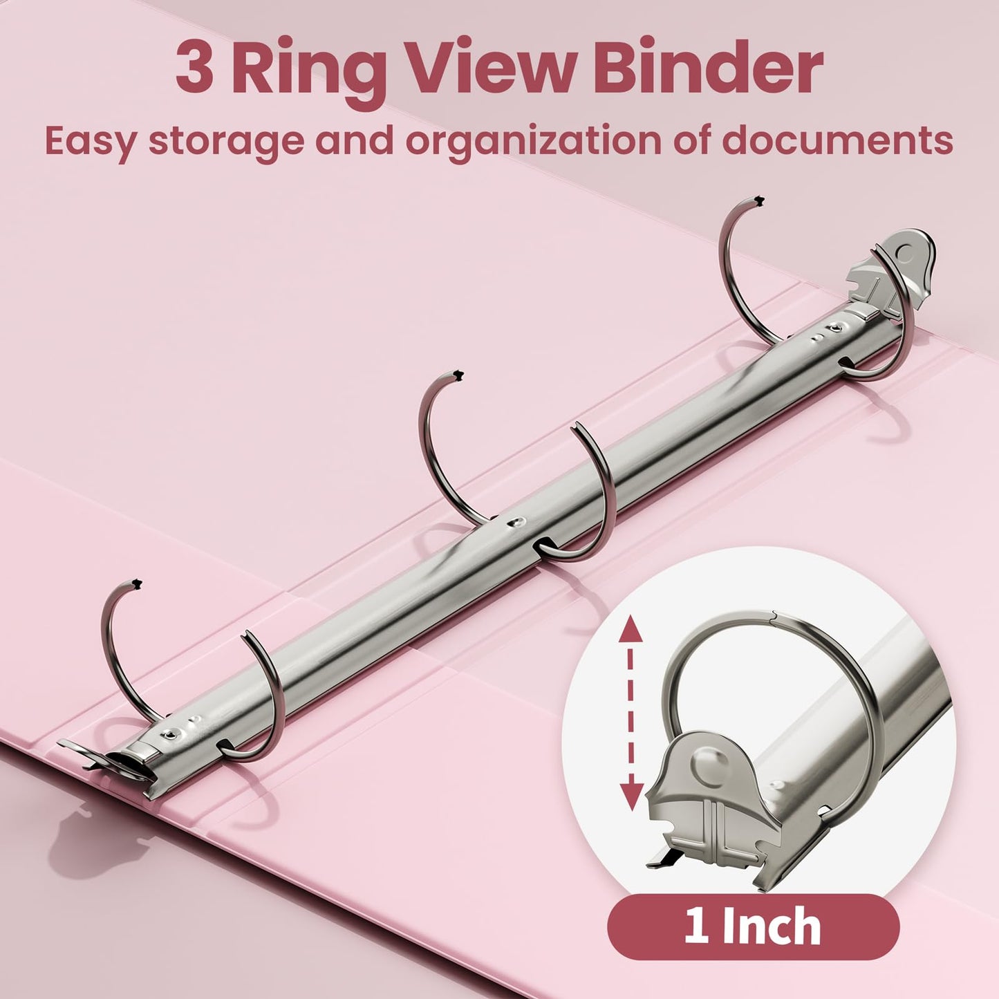 SUNEE 3 Ring Binder 1 Inch 2 Pack, Clear View Binder Three Ring PVC-Free (Fit 8.5x11 Inches) for School or Office Supplies, Pink & Purple