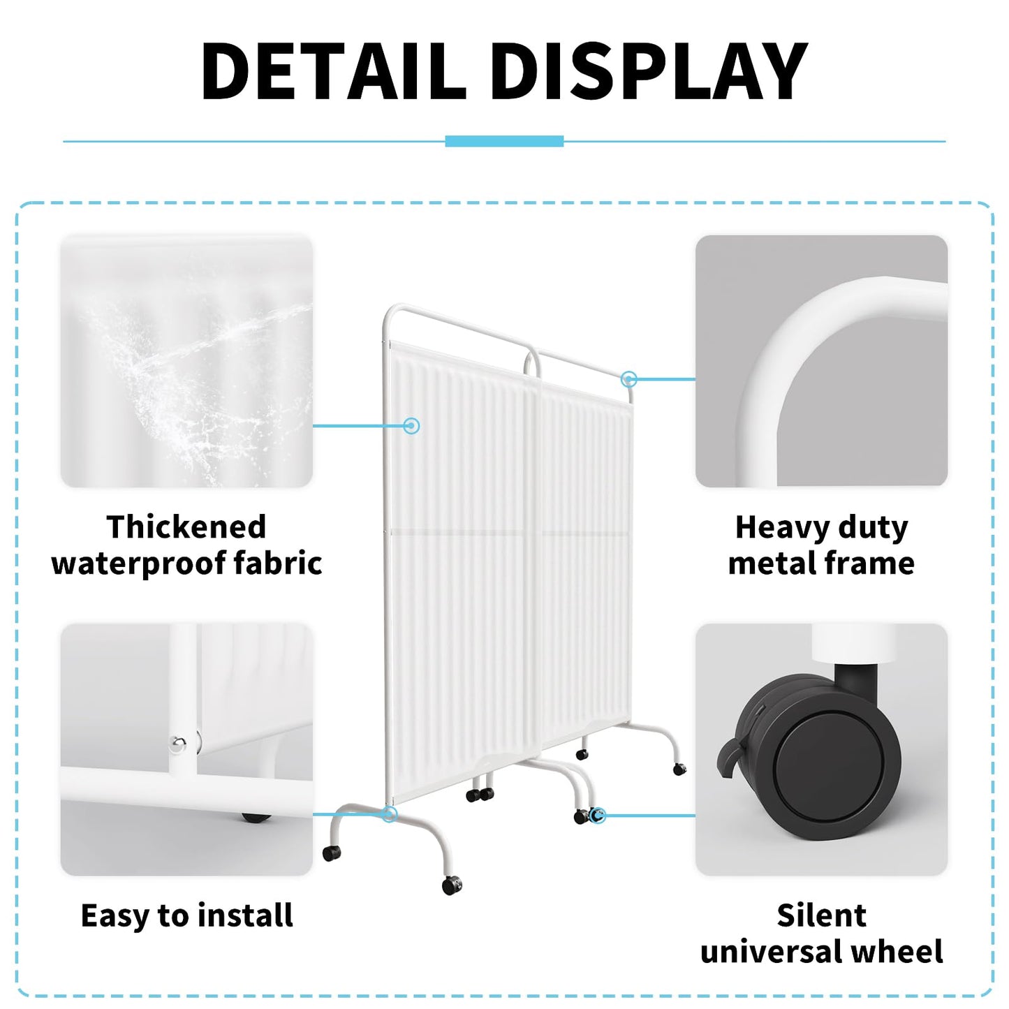6FT Medical Privacy Screen with Wheels, Portable Medical Room Divider with Lockable Casters, Freestanding Room Partition Wall Divider for Hospitals Clinics Bedrooms Beauty Salon (1, White)