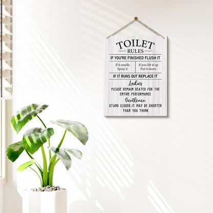 Toilet Wooden Sign, Housewarming Gift For Women Men Coworker Friend, Funny Toilet Rules Sign Back Of Toilet Decor Bathroom Decor Wall Art Decorations For Home Wall Sign Hanging Sign -08