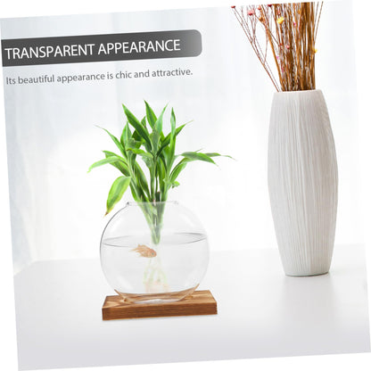 Levemolo Glass Terrarium Jar Plant Decorations Hydroponic Vase Wooden Base for Warming