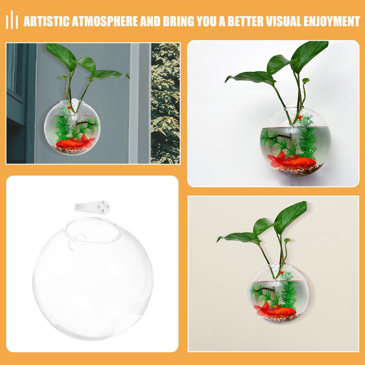Ipetboom Wall Mounted Hydroponic Planter Vase Set, 4pcs Small 10cm Glass Hanging Terrarium with Invisible Nail and Crystal Mud for Indoor Plant Propagation and Home Décor