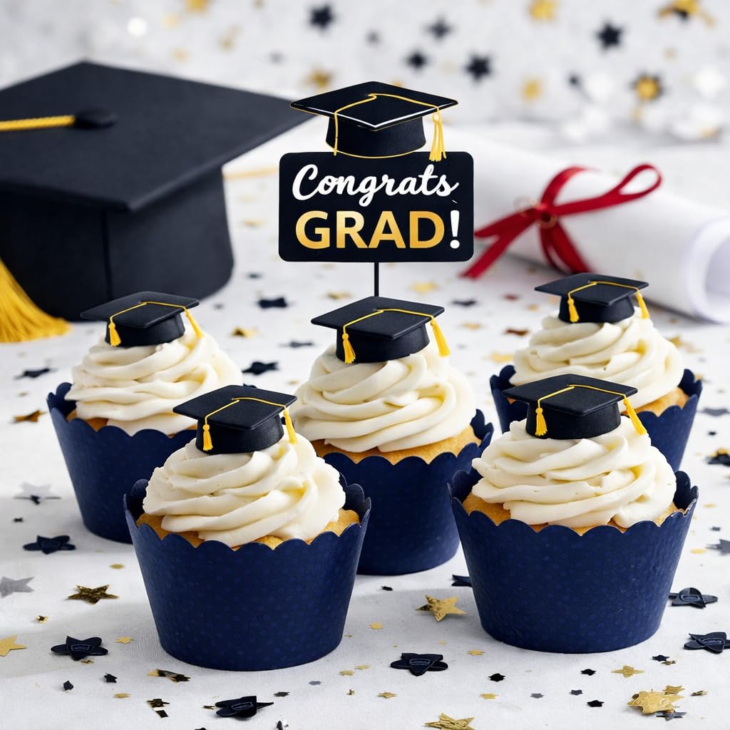 Dress My Cupcake Navy Blue Cupcake Liners 50-Pack Graduation Standard Size Blue Cupcake Wrappers, Weddings, Baby Showers, and Birthday Parties, Elegant Dark Navy Paper Muffin Cups