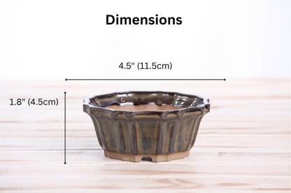 Willow Bonsai Ceramics Flower Design Bonsai Pot 4.5 Inch – Elegant Ceramic Bonsai & Succulent Planter, High‑Fired Frost‑Proof Stoneware with Drainage & Wiring Holes, Handmade in USA (Dark Honey)