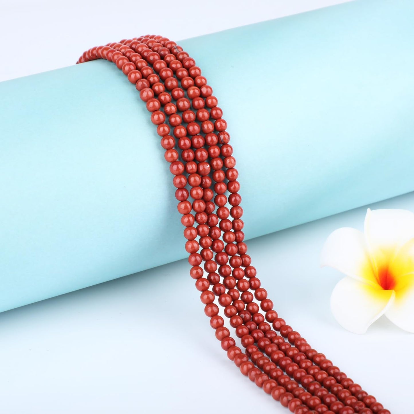 CMBYN Natural Stone Beads Round Genuine Real Stone Beading Strand Loose Gemstones DIY Smooth Bead for Bracelet Necklace Earrings Jewelry Making (Red Jasper, 4mm 90 Pieces)