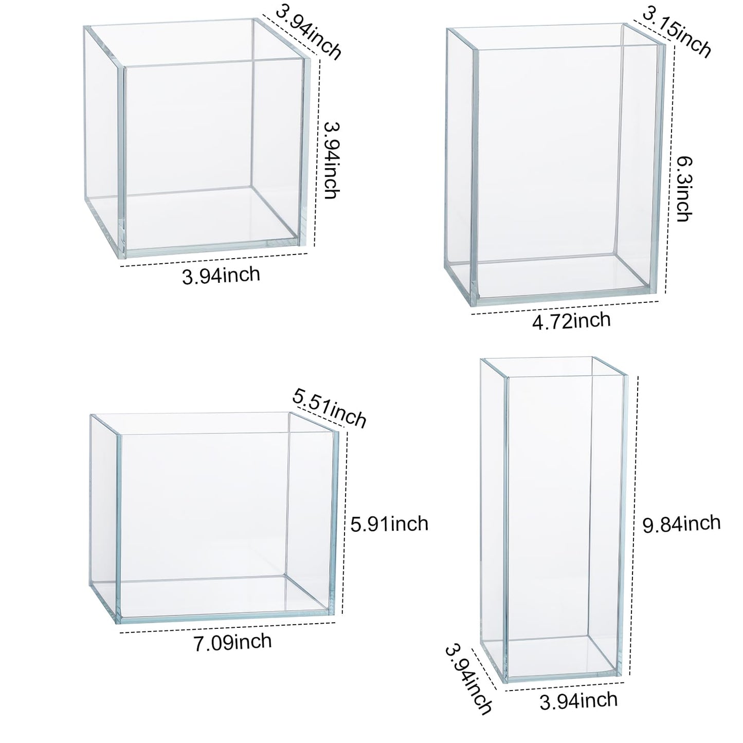 Ninehaoou 4 Pcs Square Glass Vases Set, 4 Sizes Cube Flower Vases for Wedding Centerpieces, Clear Floral Accent Container Plant Terrarium Candle Holder for Table Decor Home Party Ceremony Event Office
