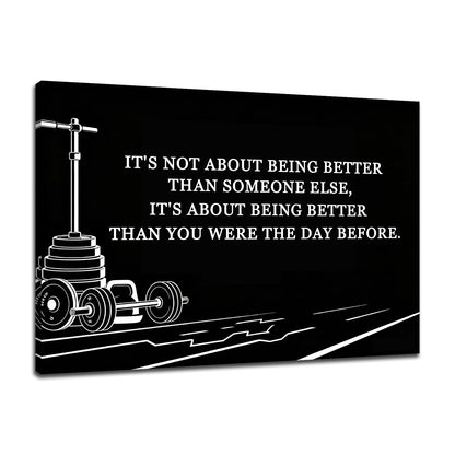 PSYYSP Motivational Gym Wall Art Decor, Better Than Yesterday Inspirational Fitness Quote Posters for Home Gym, Framed Canvas Print Workout Wall Decor for Men Athletes Office, 18x12 Inch