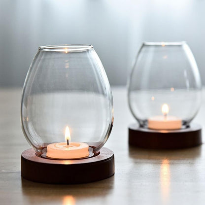 COMZPLIFE Hurricane Candle Holder, Clear Glass Votive Candle Holders, Tealight Holder Stand with Wooden Tray for Mantel Fireplace Coffee Dining Table Decor