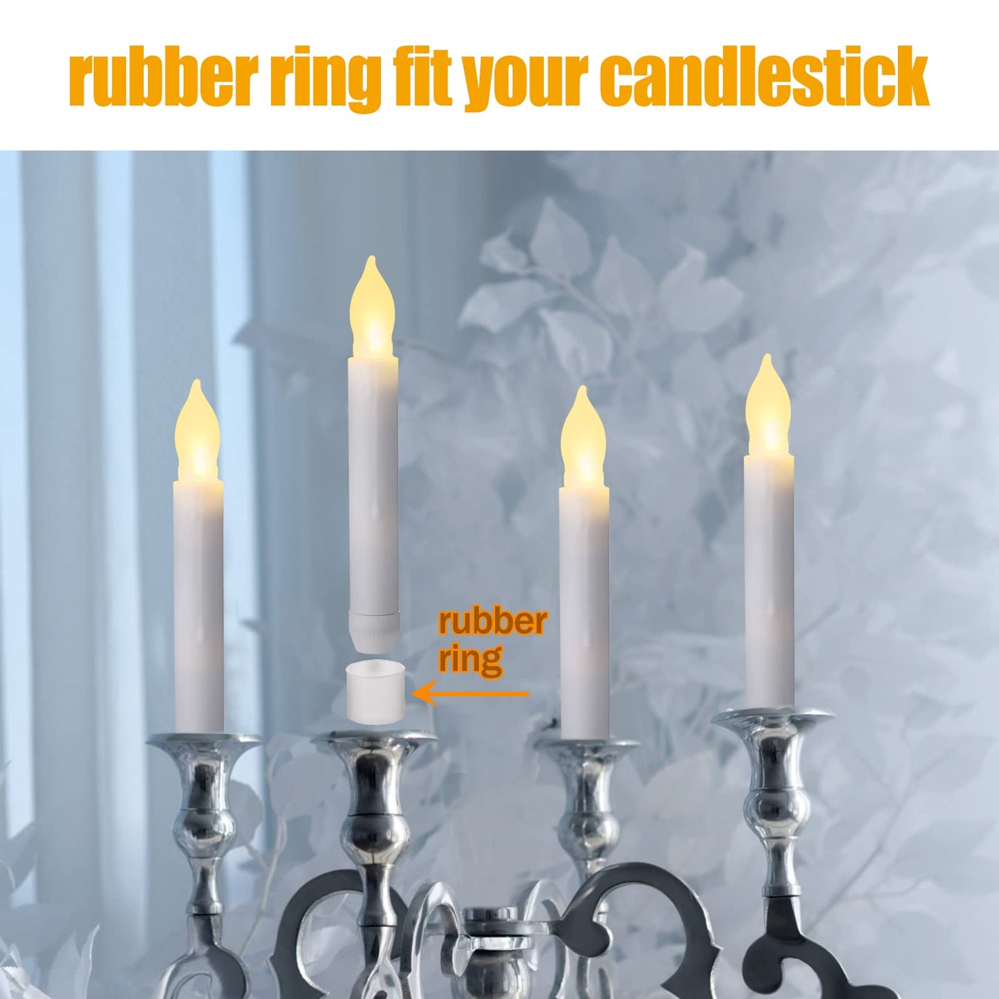 Remagr 24 Pcs Flameless LED Taper Candles for Christmas Tree, 6.5" Battery Operated Floating Candles LED Candles Handheld Flickering Flame Candlesticks with Rubber Ring for Wedding Xmas Decor