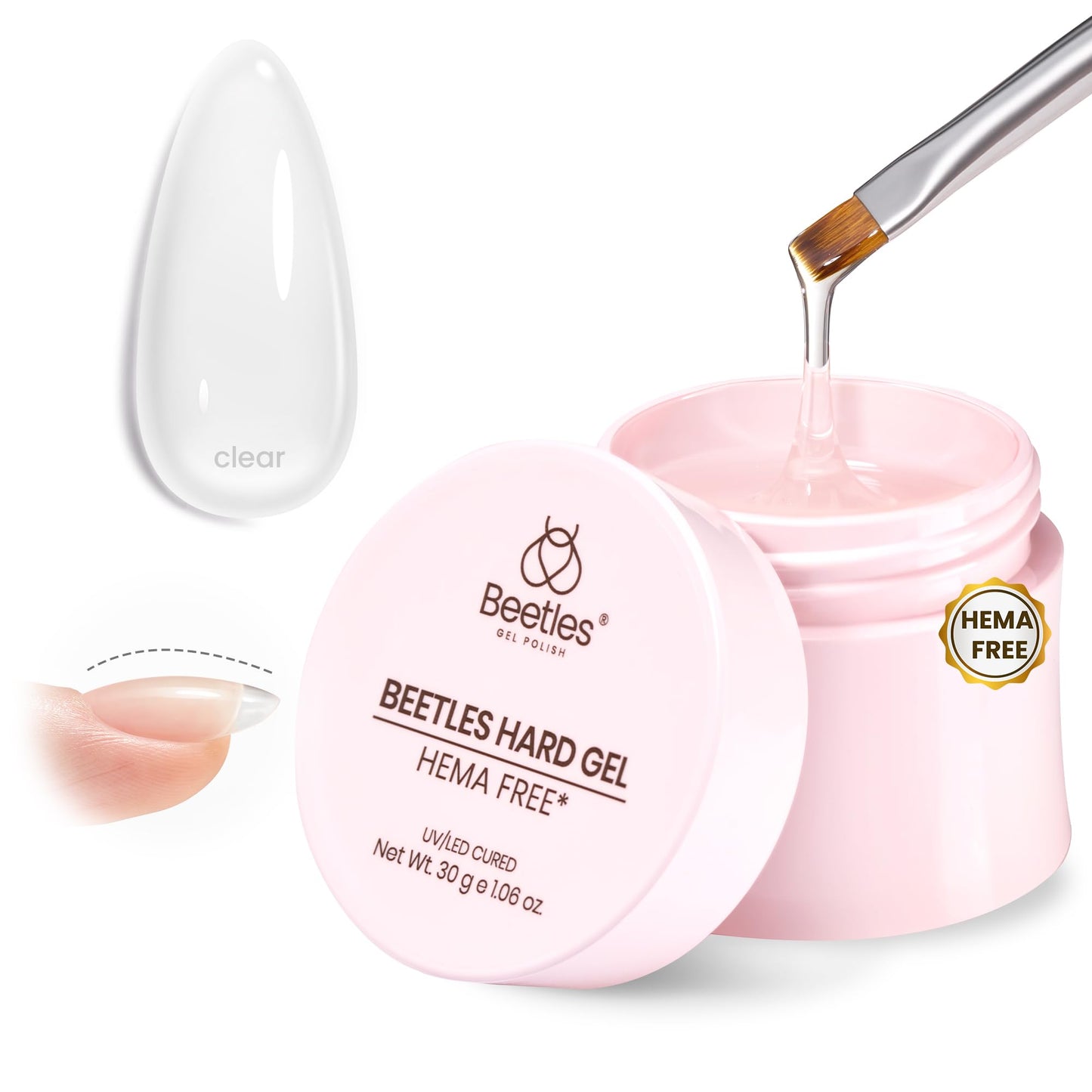 Beetles Hema Free Hard Gel for Nails,2.12 oz 9 in 1 Hard Gel for Nail Extension & Strengthening Broken Nail Repair with Flat Brush 100 Pcs Nail Forms UV LED Lamp Cured Salon Nail Technicians Women