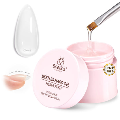 Beetles Hema Free Hard Gel for Nails,2.12 oz 9 in 1 Hard Gel for Nail Extension & Strengthening Broken Nail Repair with Flat Brush 100 Pcs Nail Forms UV LED Lamp Cured Salon Nail Technicians Women