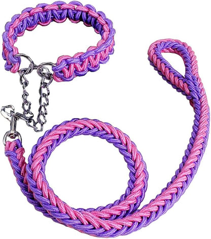 Love Dream Dog Collar and Leash Set, Heavy Duty Nylon Braided Rope Strong 4 FT Dog Leash and Martingale Training Collar for Small Medium Large Dogs Training and Walking (Purple & Pink)