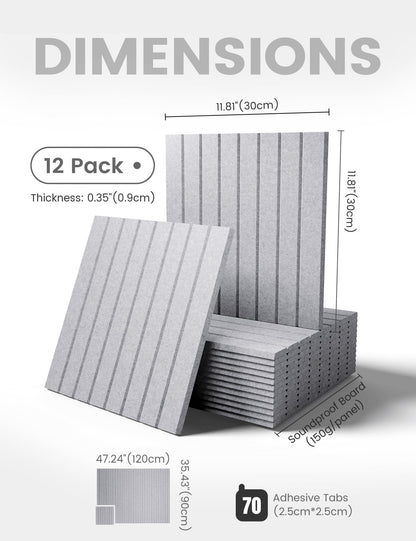 Large Felt Bulletin Board 48" x 36" Cork Board Alternative-12 Pack with 70 Safe Removable Adhesive Tabs, Cork Boards for Walls for Home Office Classroom Pin Board-Soft Gray