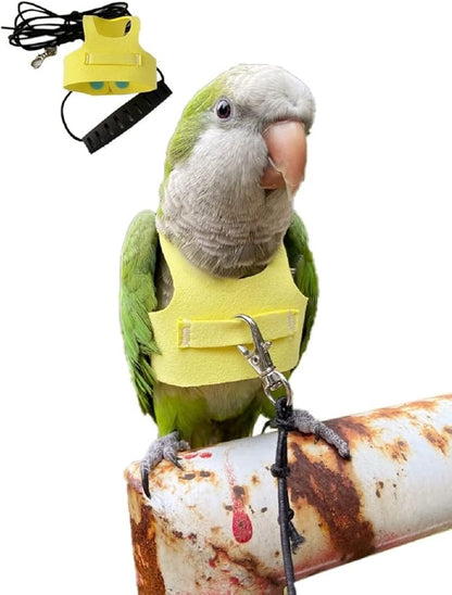Bird Flight Harness Vest Parrot Flight Suit with Leash for Parakeets Cockatiels Conures Budgies, Bird Flying Clothes with Rope and Handle for Outdoor Activities Training (Medium,Yellow)