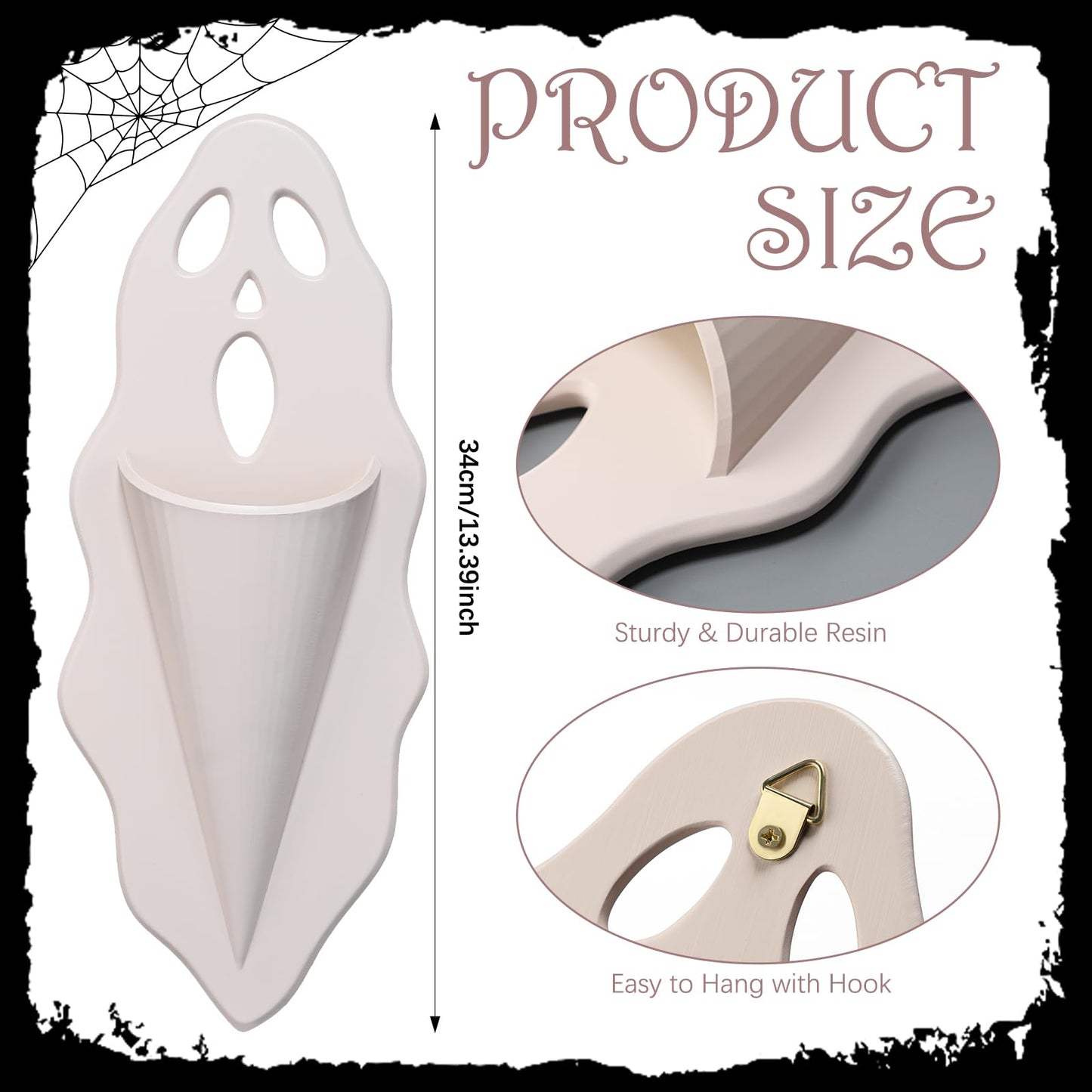 Teecyhooo Halloween Ghost Wall Planter 13.8 Inch Spooky Resin Hanging Planter with Triangle Hanger Scream Face Hanging Vase Halloween Gothic Wall Decoration for Home Indoor Living Room Bedroom