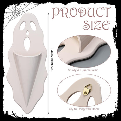 Teecyhooo Halloween Ghost Wall Planter 13.8 Inch Spooky Resin Hanging Planter with Triangle Hanger Scream Face Hanging Vase Halloween Gothic Wall Decoration for Home Indoor Living Room Bedroom