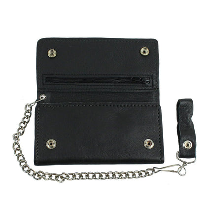 GARGOYLE BELLS Mens Wallet with Anti-Theft Chain Leather Black Biker Motorcycle Wallet Card Holder Trucker Wallet Coin Pocket