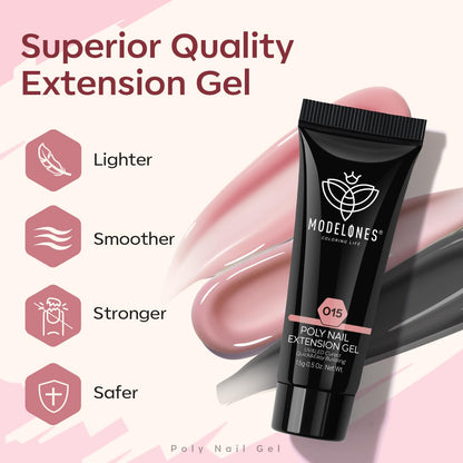 modelones Poly Gel Nail Kit 6 Colors with 8 W Nail Lamp Extension Gel Kit Jelly Milky White Pink Nude Complete Tools Beginner Thickening Solutions DIY at Home for Women