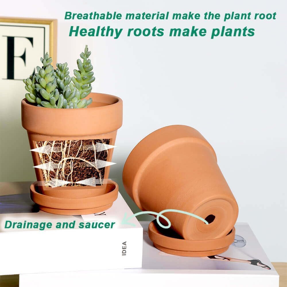 vensovo 4 Inch Terracotta Plant Pots with Saucer - 6 Pack Clay Flower Pots with Drainage, Great for Plants, Crafts, Wedding Favor