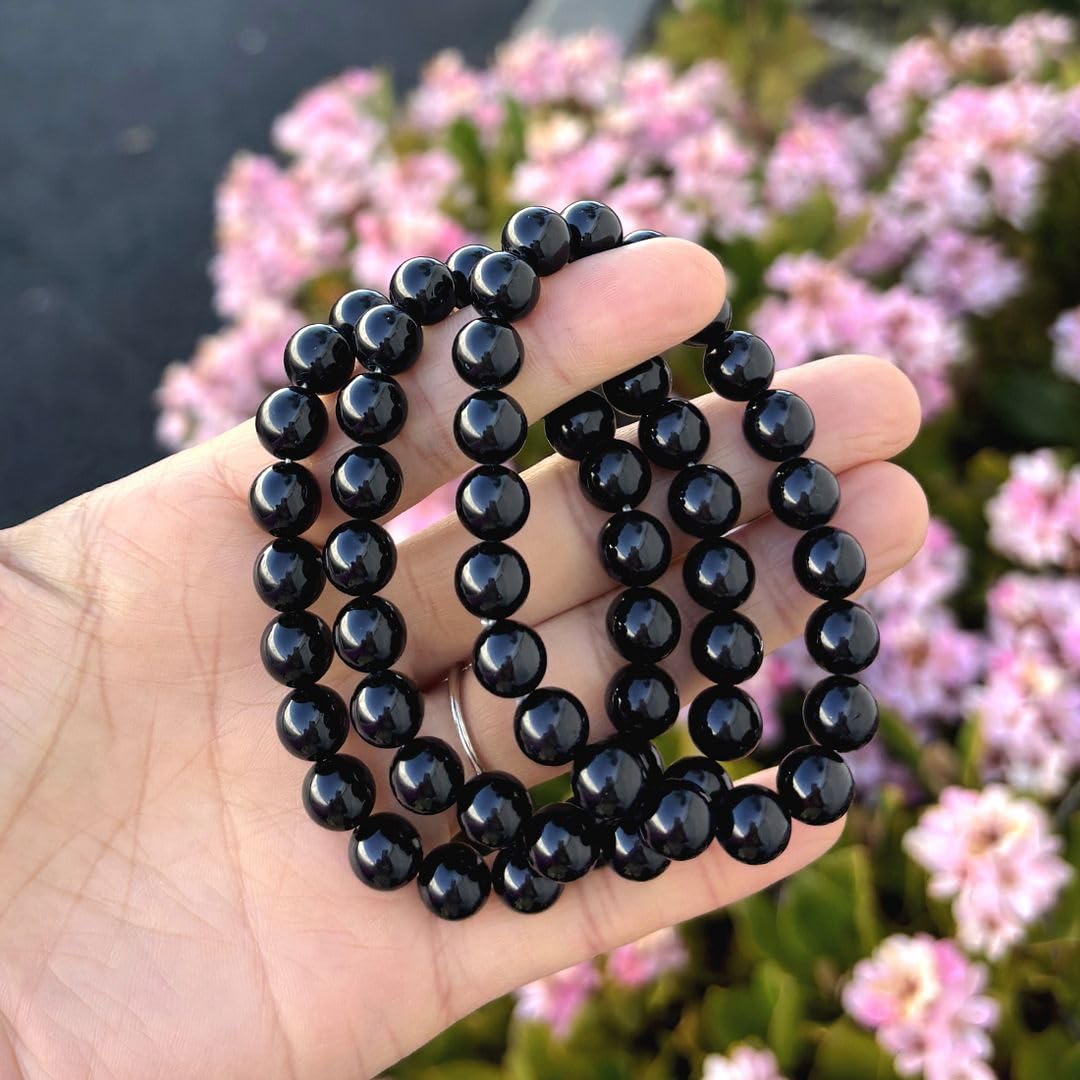 Adabele Real Natural Grade A Black Tourmaline Gemstone Beaded Bracelet 8 inch Stretch Chakra Healing Crystal Stone Jewelry Women Mom Gift GB8-C1