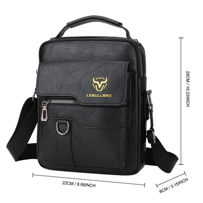 LEBULLBRO Shoulder Bag for Men Crossbody Bags Leather Sling Bag Messenger Bags with Multiple Pockets Business Outdoor