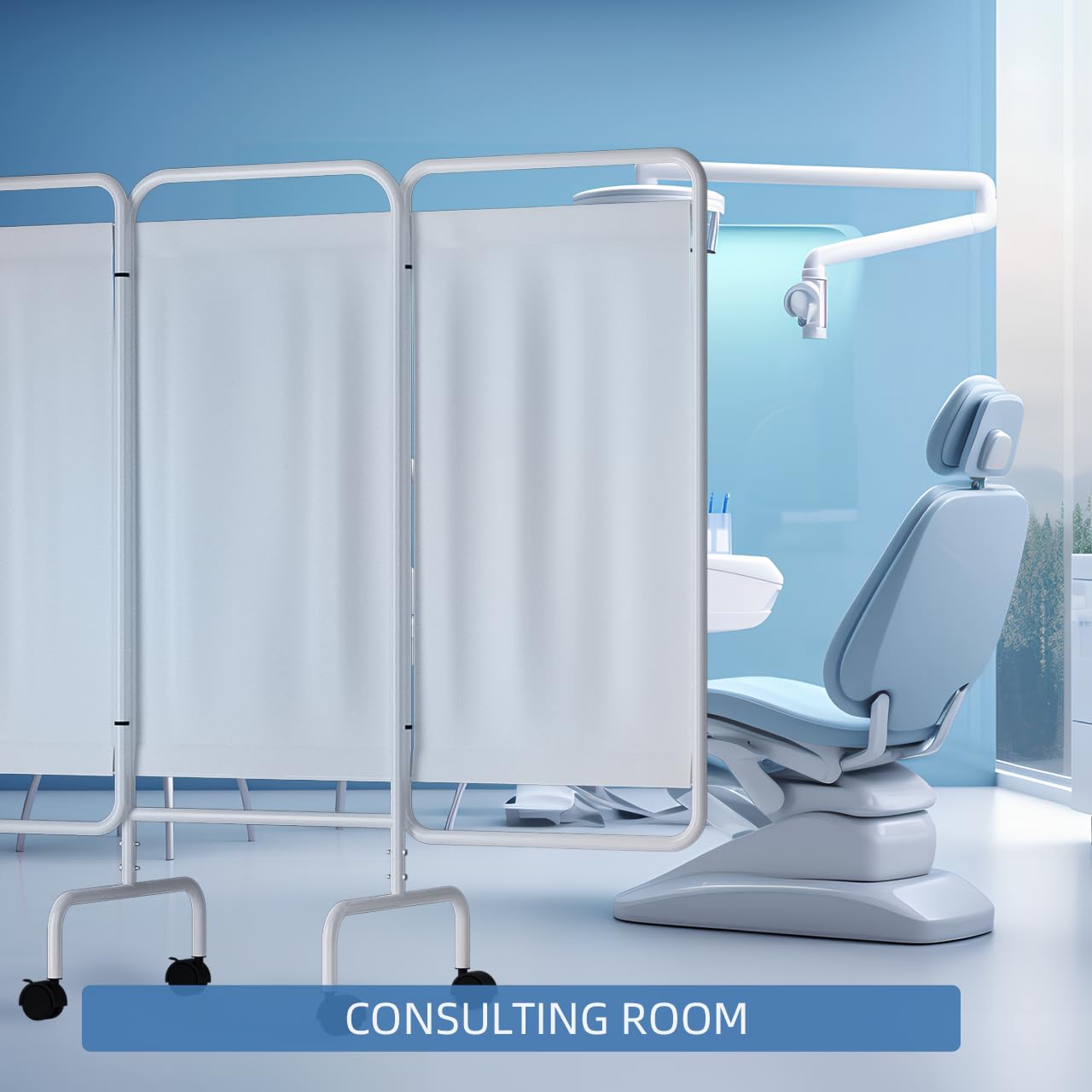 INNOVART 3-Panel Mobile Medical Privacy Screen Room Divider with Wheels, Foldable Flame Retardant Vinyl Room Divider Panels Easy for Storage, Portable Partition Dividers for Hospitals, Clinics, Salons