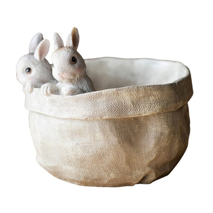 FUNOMOCYA Bunny Succulent Planter Cute Resin Pot with Simulated Rabbit Design for Home Decor Indoor Plants and Garden Adorable Animal Flowerpot for Cactus and Succulents
