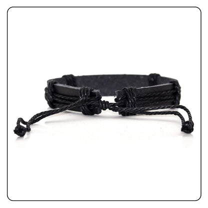 Fusamk Fashion Cross Tag Bangle Adjustable Leather Cuff Wristband Drawstring Rope Bracelet(Brown)