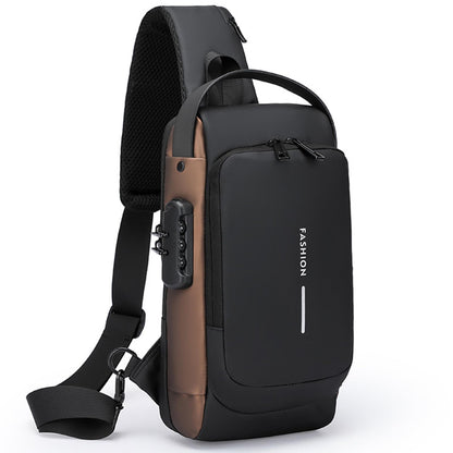 ISDULA Sling Bag for Men Anti Theft Crossbody Shoulder Bag PU Leather USB Chest Backpack for Daily Use Travel (Brown)